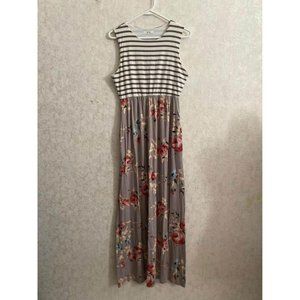 Lux & Co Women’s Medium Sleeveless Striped / Floral Maxi Dress
